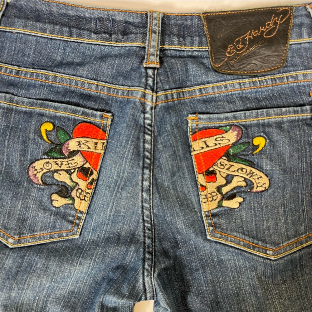 Ed Hardy Jeans by Christian Audigier “Love Kills Slowly” Y2K Denim Jeans Size 28 - Picture 4 of 10
